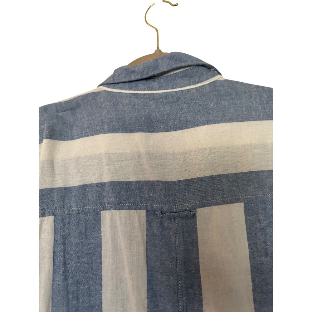 Old Navy Blue White Striped Linen Blend Tunic Popover Long Sleeve Shirt M Beach - Picture 11 of 11